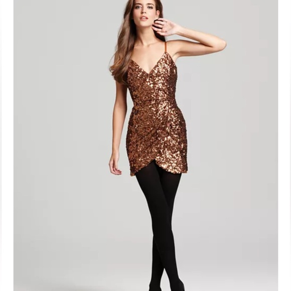 French Connection Shirley Sequins Mini Dress Metallic Bronze Womens Size 6 - Picture 1 of 16